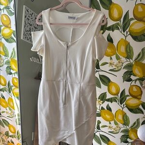 JustFab White Asymmetrical Cold Shoulder Dress